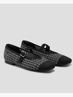 Vivaia Square-Toe Mary Jane Flats Black Tweed Women's Size 39